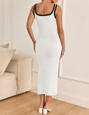 ZESICA Women's 2025 Summer Bodycon Midi Dress Casual Sleeveless Square Neck Side Slit Knit Vacation Long Dresses