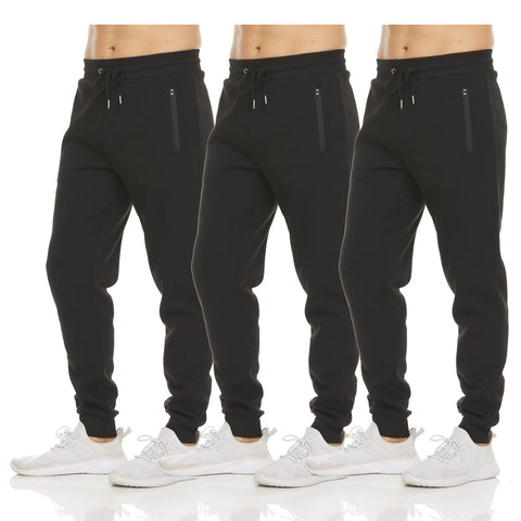 PURE CHAMP Mens 3 Pack Fleece Active Athletic Workout Jogger Sweatpants for Men with Zipper Pocket and Drawstring Size S-3XL
