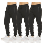 PURE CHAMP Mens 3 Pack Fleece Active Athletic Workout Jogger Sweatpants for Men with Zipper Pocket and Drawstring Size S-3XL