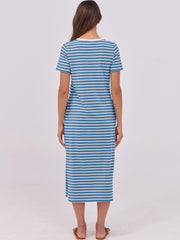 ANRABESS Womens Summer Casual Midi Dress Short Sleeve Crewneck T Shirt Long Dresses Split Stripe Beach Vacation Travel Outfit Small