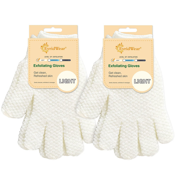 Evridwear Exfoliating Dual Texture Bath Gloves for Shower, Spa, Massage and Body Scrubs, Dead Skin Cell Remover, Gloves with Hanging Loop (1 Pair Heavy Glove)