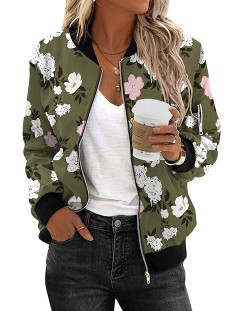 Zeagoo Women's Bomber Jacket Casual Coat Zip Up Outerwear Windbreaker with Pockets S-XXL