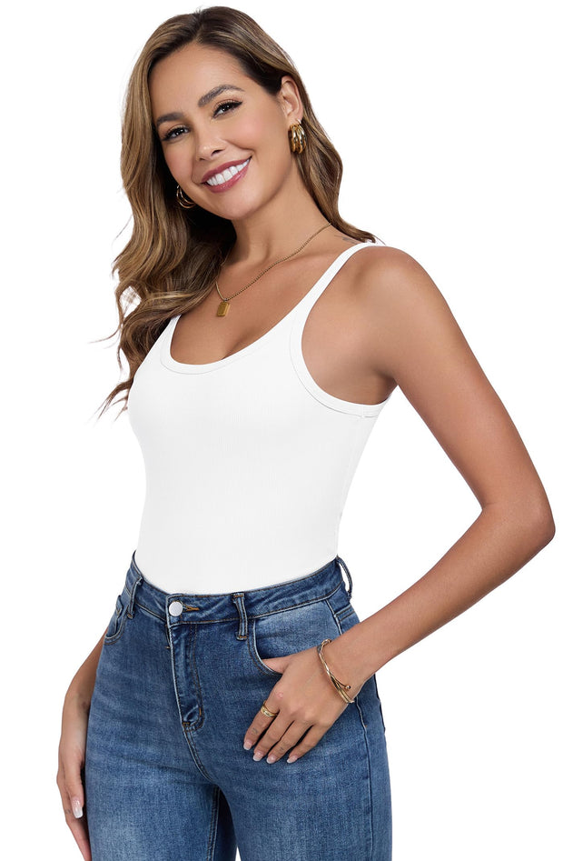Womens Tank Tops Spaghetti Straps Scoop Neck Ribbed Slim Fitted Summer Workout Camisole Basic Layering Shirts