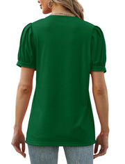Geifa Womens Summer Tops Puff Short Sleeve V Neck T Shirts Loose Casual Tshirts