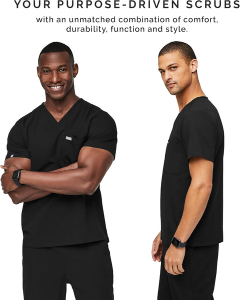 FIGS Leon Scrub Top for Men – 3 Pockets, Tailored Fit, Modern V-Neck, 4-Way Stretch, Moisture-Wicking Men's Scrubs