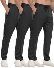 3 Pack Mens Athletic Sweatpants with Zipper Pockets,Workout Gym Joggers Pants for Men Running Jogging Pants