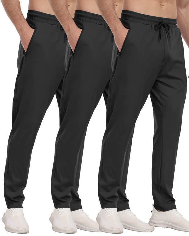 3 Pack Mens Athletic Sweatpants with Zipper Pockets,Workout Gym Joggers Pants for Men Running Jogging Pants