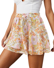 Flowy Shorts for Women Casual Boho Floral Skorts Ruffle Mini Skirts Running Tennis Butterfly Shorts Chiffon Shorts