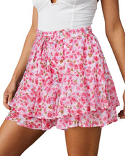 Flowy Shorts for Women Casual Boho Floral Skorts Ruffle Mini Skirts Running Tennis Butterfly Shorts Chiffon Shorts