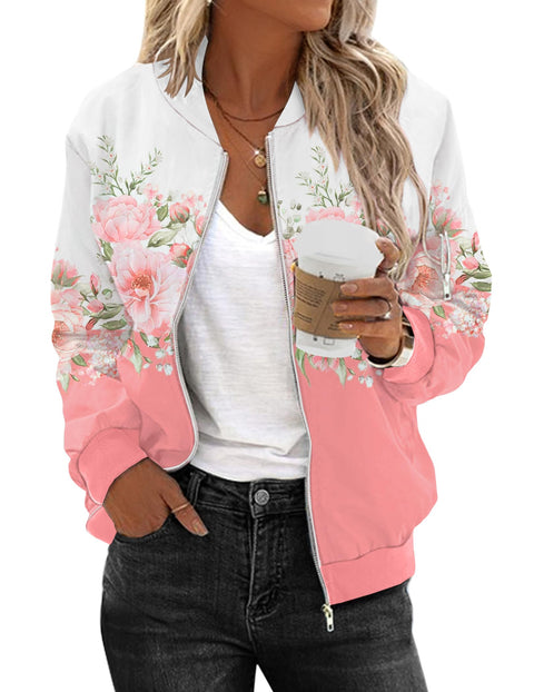 Zeagoo Women's Bomber Jacket Casual Coat Zip Up Outerwear Windbreaker with Pockets S-XXL