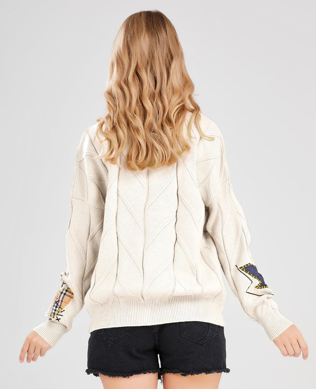 Women's Cable Knit Long Sleeve Open Front Cardigan Sheep V-Neck Button Down Embroidery Wool Blend Sweater Coat Outwear