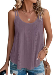 KKJ Womens Cute Tank Tops Eyelet Sleeveless Spaghetti Strap Scoop Neck Loose Casual 2025 Summer Beach Vacation Flowy Shirts