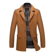 INVACHI Men's Wool Blend Pea Coat Warm Winter Trench Coat with Detachable Soft Scarf Single Breasted Overcoat