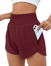BMJL Women's Athletic Shorts High Waisted Running Shorts Pocket Sporty Short Gym Elastic Workout Shorts