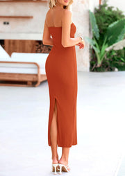 PRETTYGARDEN Women's Bodycon Long Dresses Summer Strapless Tube Twist Knot Front Ribbed Knit Maxi Cocktail Dress with Slit
