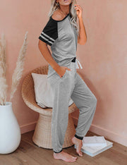 AUTOMET Lounge Sets For Women Two Piece Outfits Loungewear Short Sleeve Crewneck Jogger Pajama Set Sweatpants Tracksuit
