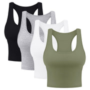 4 Pieces Women's Crop Tops Cotton Basic Tank Tops Racerback Sleeveless Sports Workout Crop Tank Tops