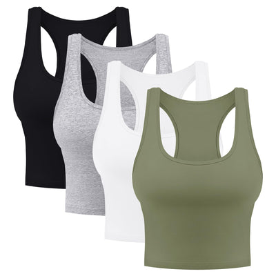 4 Pieces Women's Crop Tops Cotton Basic Tank Tops Racerback Sleeveless Sports Workout Crop Tank Tops