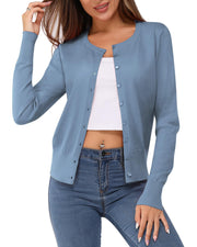 Newshows Women's Lightweight Button Down Cardigan Long Sleeve Casual Crew Neck Soft Knit Cardigans Sweater Tops