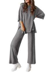 PRETTYGARDEN Women's 2 Piece Outfits Casual Short Sleeve Pullover Tops and Wide Leg Pants Lounge Sets Tracksuits