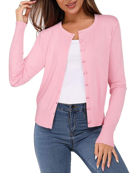 Newshows Women's Lightweight Button Down Cardigan Long Sleeve Casual Crew Neck Soft Knit Cardigans Sweater Tops
