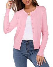 Newshows Women's Lightweight Button Down Cardigan Long Sleeve Casual Crew Neck Soft Knit Cardigans Sweater Tops