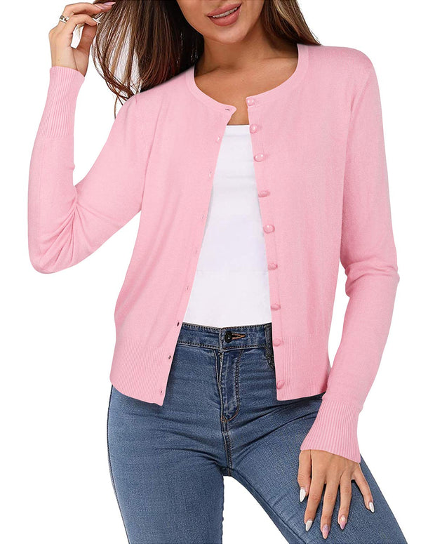 Newshows Women's Lightweight Button Down Cardigan Long Sleeve Casual Crew Neck Soft Knit Cardigans Sweater Tops