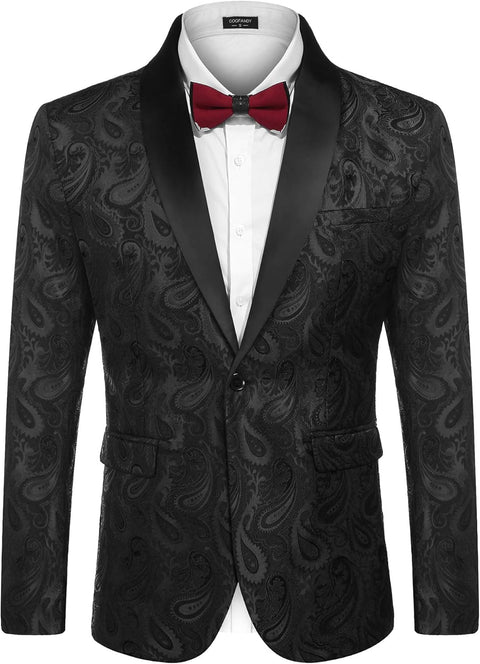 COOFANDY Mens Floral Tuxedo Jacket Paisley Shawl Lapel Suit Blazer Jacket for Dinner,Prom,Wedding