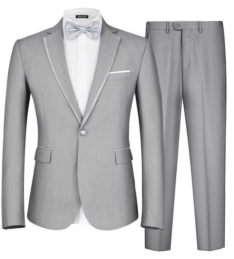 MAGE MALE Men's 2 Piece Suit One Button Slim Fit Formal Wedding Prom Tuxedo Suits Blazer Pants with Bow Tie Set