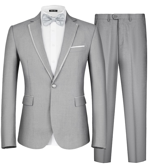 MAGE MALE Men's 2 Piece Suit One Button Slim Fit Formal Wedding Prom Tuxedo Suits Blazer Pants with Bow Tie Set
