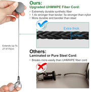 Will Well ID Badge Holder Reel with Clip and Keyring - Heavy-Duty All-Metal Casing with 27.5" UHMWPE Fiber Pull Cord for Durability and Easy Access, Holds up to 8 Keys - 2-Pack, Round, Glossy Black