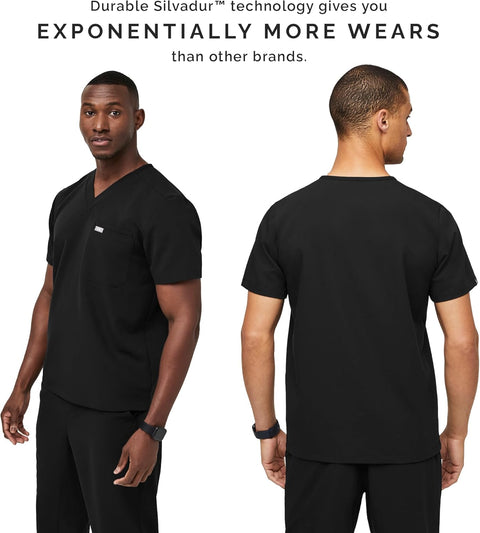 FIGS Leon Scrub Top for Men – 3 Pockets, Tailored Fit, Modern V-Neck, 4-Way Stretch, Moisture-Wicking Men's Scrubs