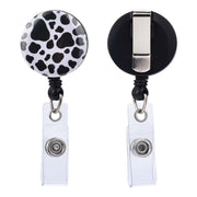 Will Well ID Badge Holder Reel with Clip and Keyring - Heavy-Duty All-Metal Casing with 27.5" UHMWPE Fiber Pull Cord for Durability and Easy Access, Holds up to 8 Keys - 2-Pack, Round, Glossy Black