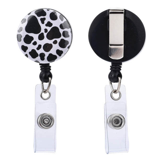 Will Well ID Badge Holder Reel with Clip and Keyring - Heavy-Duty All-Metal Casing with 27.5" UHMWPE Fiber Pull Cord for Durability and Easy Access, Holds up to 8 Keys - 2-Pack, Round, Glossy Black