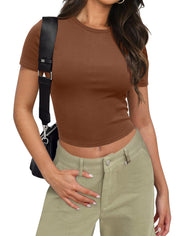 SAMPEEL Crop Tops for Women Summer Trendy Tight Tshirts 2024 Slim Fit
