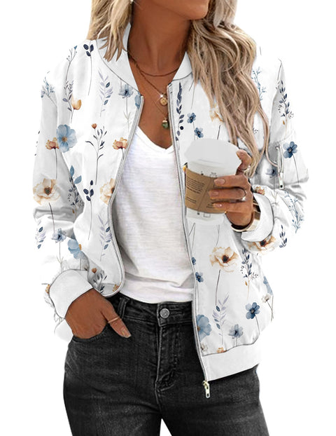 Zeagoo Women's Bomber Jacket Casual Coat Zip Up Outerwear Windbreaker with Pockets S-XXL