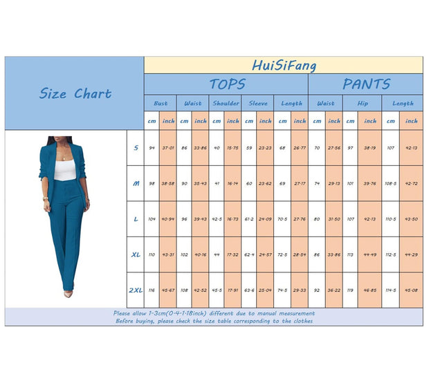 HuiSiFang Womens Fall Fashion 2 Piece Blazer Sets Open Front Blazers and Slim Fit Pants Suits Set