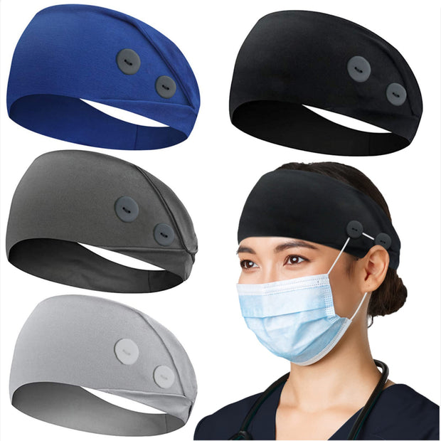 ABAMERICA Headbands with Button for Mask, Wide Nurses Headbands Non Slip Elastic Ear Protection for Women Men Doctors Sweatband Headband (BUTTON- 1 PACK COLOR05)