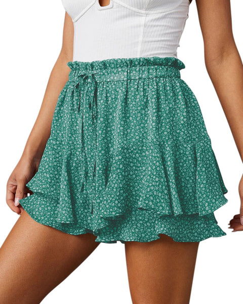 Flowy Shorts for Women Casual Boho Floral Skorts Ruffle Mini Skirts Running Tennis Butterfly Shorts Chiffon Shorts