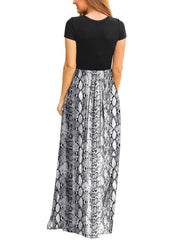 DEARCASE Maxi Dress for Women Black Medium Crewneck Short Sleeves Wedding Guest A-line Casual Party Vintage Spring Summer Beach Long Dresses with Pockets