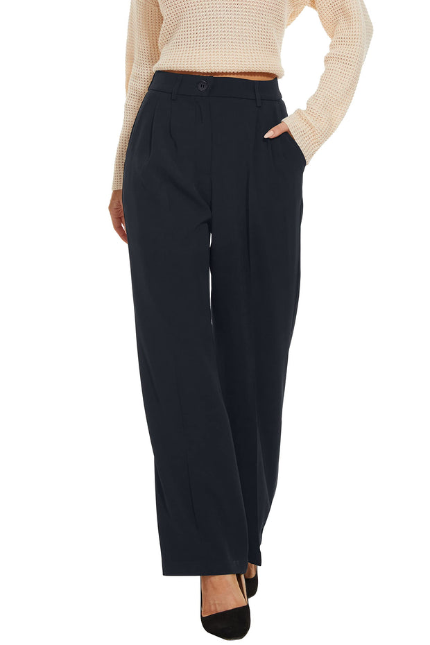 FUNYYZO Wide Leg Pants Women's High Elastic Waisted in The Back Business Work Trousers Long Straight Suit Pants