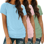 SUNBS Womens 3 Pack T-Shirts Short Sleeve Summer Tops Fashion Basic Tees Comfy Casual Vacation Outfits Workout Clothes 2025