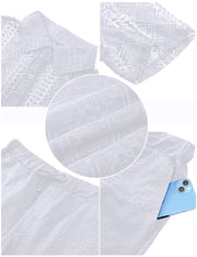 LecGee Men Summer Casual Short Sets Lace Short Sleeve Button Down Shirt Elastic Waist Shorts 2 Piece Outfits Tracksuit