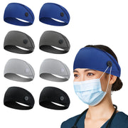 ABAMERICA Headbands with Button for Mask, Wide Nurses Headbands Non Slip Elastic Ear Protection for Women Men Doctors Sweatband Headband (BUTTON- 1 PACK COLOR05)