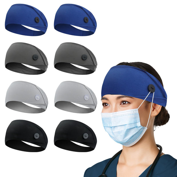 ABAMERICA Headbands with Button for Mask, Wide Nurses Headbands Non Slip Elastic Ear Protection for Women Men Doctors Sweatband Headband (BUTTON- 1 PACK COLOR05)