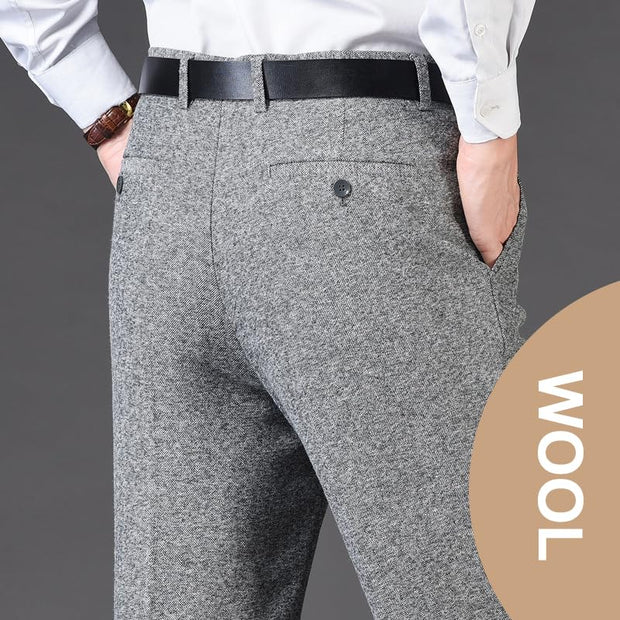 Men's Classic Fit Wool Plaid Dress Pants Double Pleated Loose Trousers High Waisted(LSBT 42)