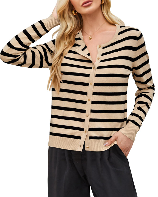 Newshows Women's Lightweight Button Down Cardigan Long Sleeve Casual Crew Neck Soft Knit Cardigans Sweater Tops