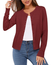 Newshows Women's Lightweight Button Down Cardigan Long Sleeve Casual Crew Neck Soft Knit Cardigans Sweater Tops