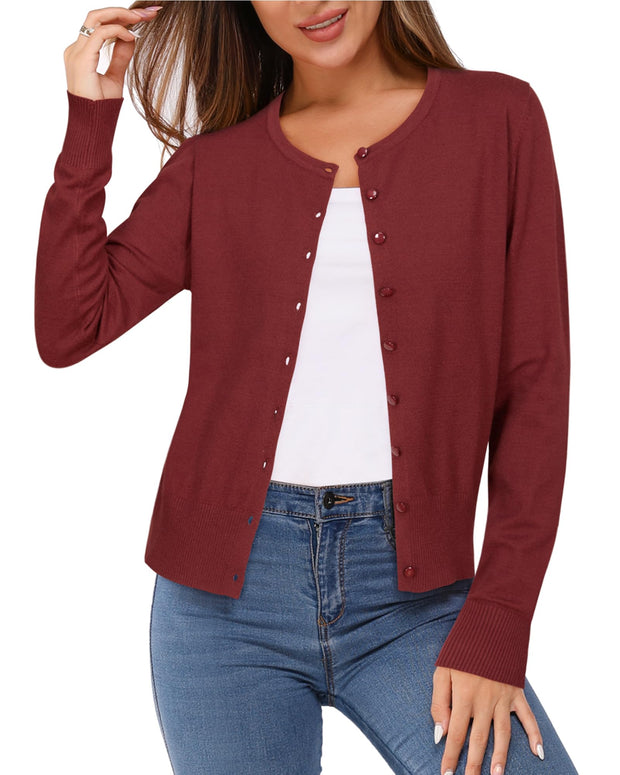 Newshows Women's Lightweight Button Down Cardigan Long Sleeve Casual Crew Neck Soft Knit Cardigans Sweater Tops