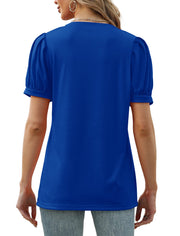 Geifa Womens Summer Tops Puff Short Sleeve V Neck T Shirts Loose Casual Tshirts